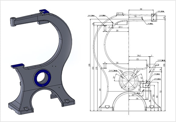 ATOSでスキャンしたデータから3DCADデータと図面を作成できます。リバースエンジニアリング